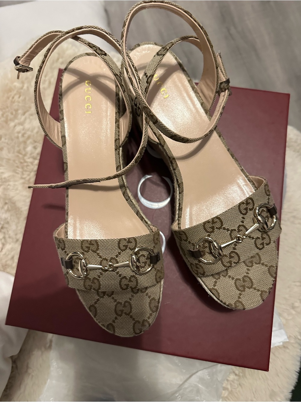 Gucci Beige GG Canvas Horsebit Strap Heels